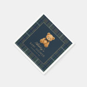 Teddy Bear Green Tartan Baby Shower Paper Napkin スタンダードカクテルナプキン (角)