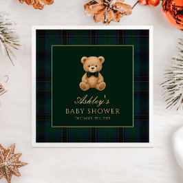 Teddy Bear Green Tartan Baby Shower Paper Napkin スタンダードカクテルナプキン