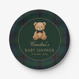 Teddy Bear Green Tartan Baby Shower Paper Plates ペーパープレート