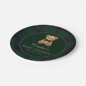 Teddy Bear Green Tartan Baby Shower Paper Plates ペーパープレート (アングル)