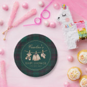 Teddy Bear Green Tartan Baby Shower Paper Plates ペーパープレート (パーティー)