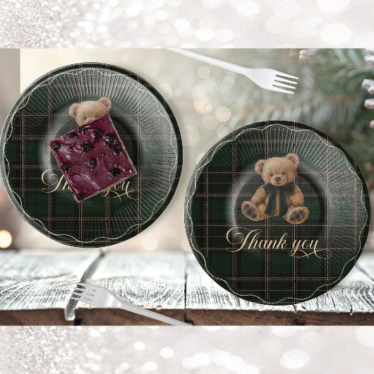 Teddy Bear Green Tartan Paper Plate ペーパープレート