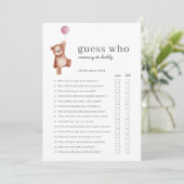 Teddy Bear Guess Who Girl Baby Shower Game 招待状 (スタンド正面)