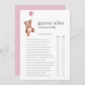 Teddy Bear Guess Who Girl Baby Shower Game 招待状 (正面/裏面)