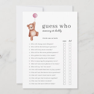 Teddy Bear Guess Who Girl Baby Shower Game 招待状