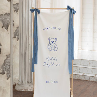 Teddy Bear hand drawn Boy baby shower 横断幕