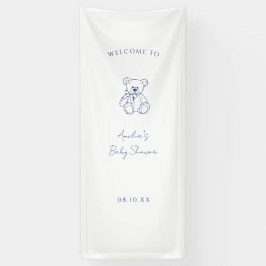 Teddy Bear hand drawn Boy baby shower 横断幕 (縦)