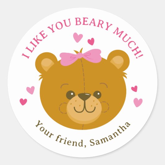 Teddy Bear Happy Valentine's Day Sticker for Girls ラウンドシール (正面)