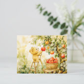 Teddy Bear Harvesting Apples with Ladder ポストカード (スタンド正面)