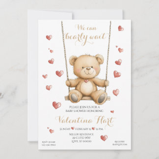 Teddy Bear Hearts Baby Shower Invitation 招待状