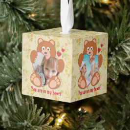 Teddy Bear Holdingハート写真バレンタインデー キューブオーナメント