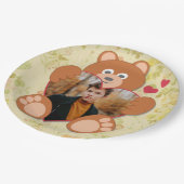 Teddy Bear Holdingハート写真バレンタインデー ペーパープレート (アングル)