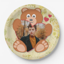 Teddy Bear Holdingハート写真バレンタインデー ペーパープレート