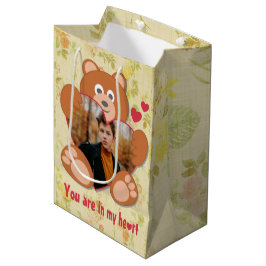 Teddy Bear Holdingハート写真バレンタインデー ミディアムペーパーバッグ