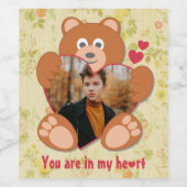 Teddy Bear Holdingハート写真バレンタインデー ワインラベル (シングルラベル)