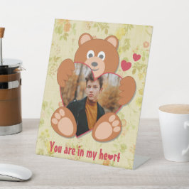 Teddy Bear Holdingハート写真バレンタインデー 台座サイン