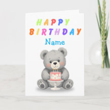 Teddy Bear Holding Birthday Cake Birthday Card