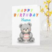 Teddy Bear Holding Birthday Cake Birthday Card カード (黄色い花)