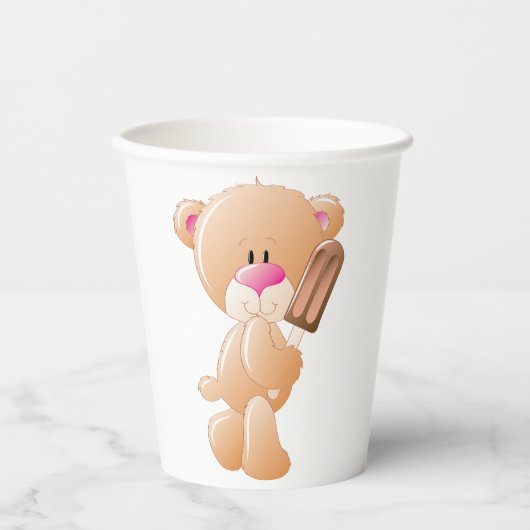 Teddy Bear Holding Chocolate Ice Cream Popsicle 紙コップ (正面)