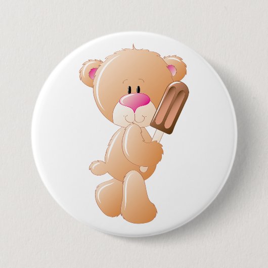 Teddy Bear Holding Chocolate Ice Cream Popsicle 缶バッジ (正面)