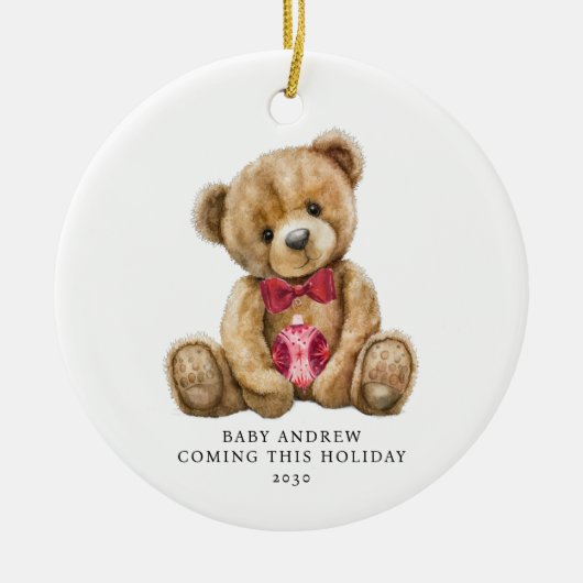 Teddy Bear Holiday Baby Announcement Keepsake セラミックオーナメント (正面)