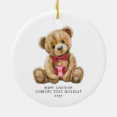 Teddy Bear Holiday Baby Announcement Keepsake セラミックオーナメント (裏面)