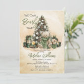 Teddy Bear Holiday We Can Bearly Wait Baby Shower 招待状 (スタンド正面)