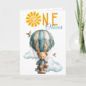 Teddy Bear Hot Air Balloon 1st Birthday Card カード (正面)