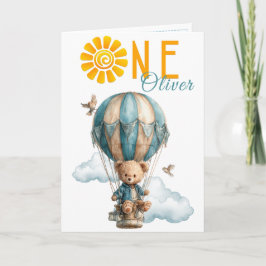 Teddy Bear Hot Air Balloon 1st Birthday Card カード