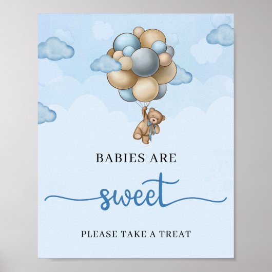 Teddy bear hot air balloon babies are sweet Sign ポスター (正面)