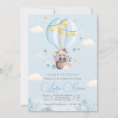 Teddy Bear Hot Air Balloon Bear Baby Shower Boy 招待状 (正面)