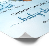 Teddy bear hot air balloon Boy Baby Shower welcome ポスター (角)