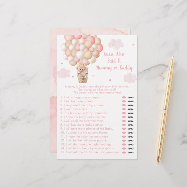 Teddy Bear Hot Air Balloon Guess Who Said It Game (正面/裏面インサイチュ)