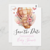 Teddy Bear Hot Air Balloon White the Date ポストカード (正面/裏面)