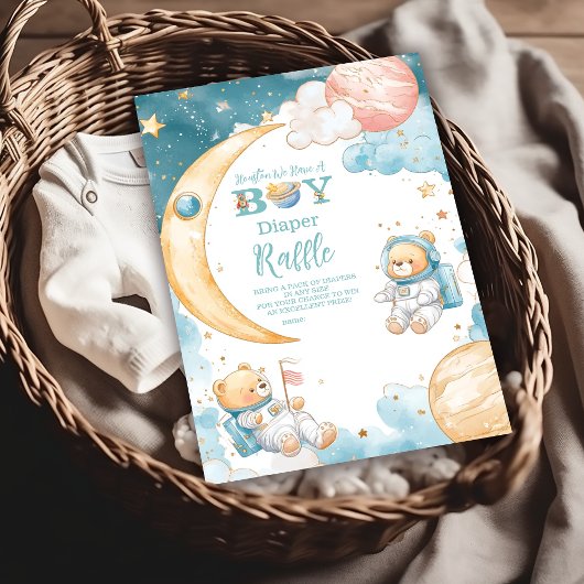 Teddy Bear Houston私たちは少年おむつラッフルを持っている エンクロージャーカード