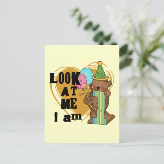 Teddy Bear I'm 1誕生日Tシャツ&ギフト ポストカード (スタンド正面)