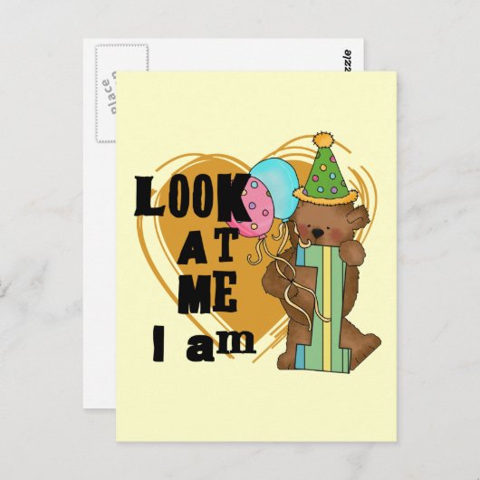 Teddy Bear I'm 1誕生日Tシャツ&ギフト ポストカード (正面/裏面)