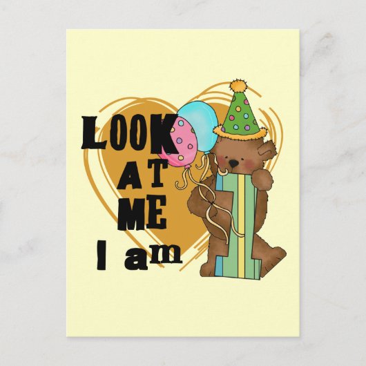 Teddy Bear I'm 1誕生日Tシャツ&ギフト ポストカード (正面)