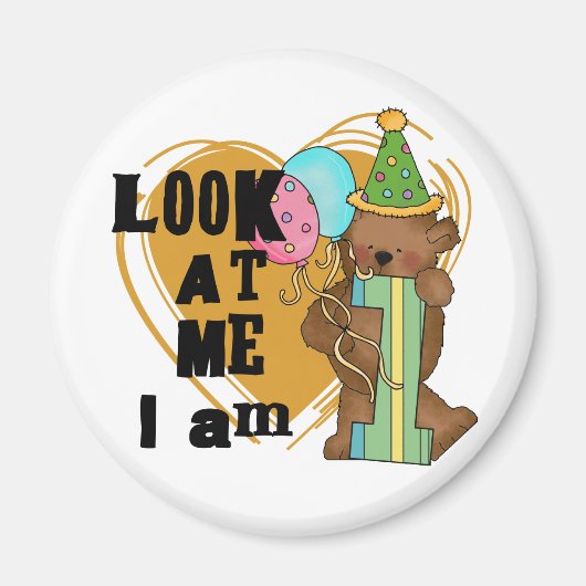 Teddy Bear I'm 1誕生日Tシャツ&ギフト マグネット (正面)