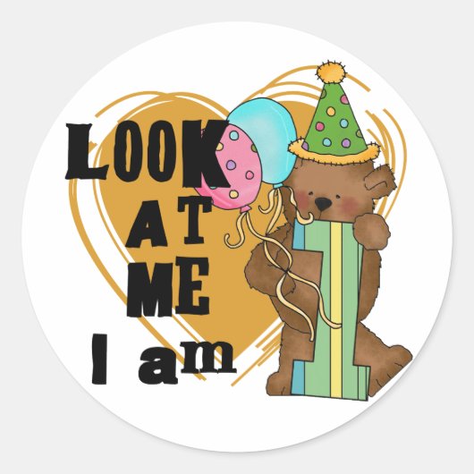 Teddy Bear I'm 1誕生日Tシャツ&ギフト ラウンドシール (正面)