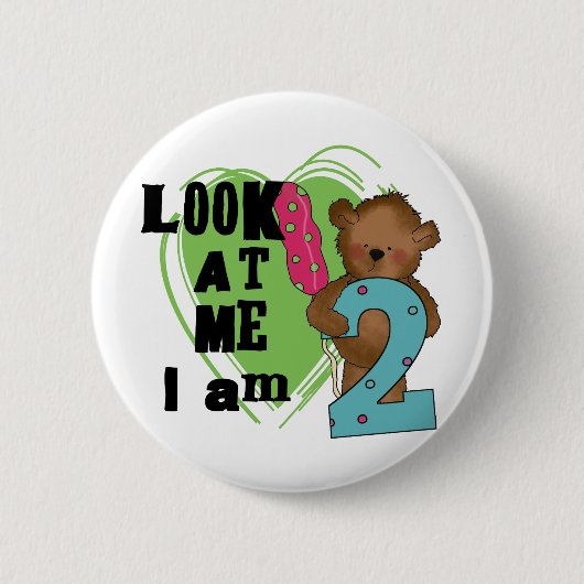 Teddy Bear I'm 2誕生日Tシャツ&ギフト 缶バッジ (正面)