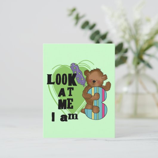 Teddy Bear I'm 3誕生日Tシャツとギフト ポストカード (スタンド正面)
