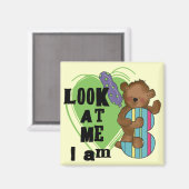 Teddy Bear I'm 3誕生日Tシャツとギフト マグネット (正面/裏面)