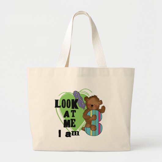Teddy Bear I'm 3誕生日Tシャツとギフト ラージトートバッグ (正面)
