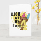 Teddy Bear I'm 4誕生日Tシャツ&ギフト カード (黄色い花)