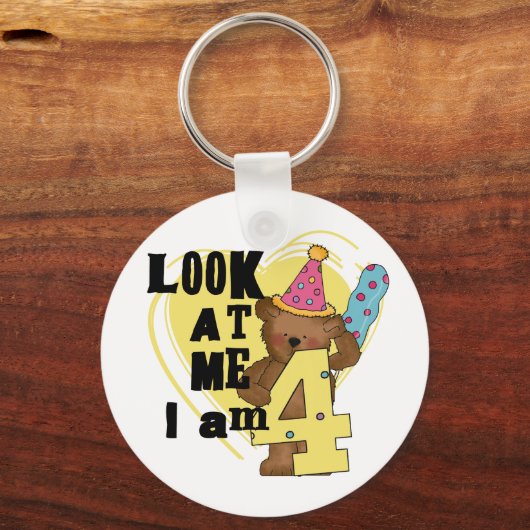 Teddy Bear I'm 4誕生日Tシャツ&ギフト キーホルダー (正面)