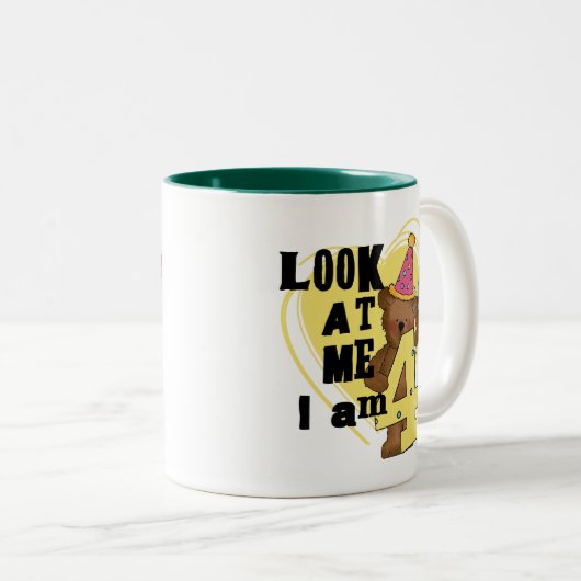 Teddy Bear I'm 4誕生日Tシャツ&ギフト ツートーンマグカップ (正面右)