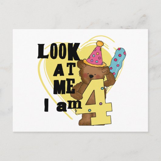 Teddy Bear I'm 4誕生日Tシャツ&ギフト ポストカード (正面)