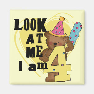 Teddy Bear I'm 4誕生日Tシャツ&ギフト マグネット