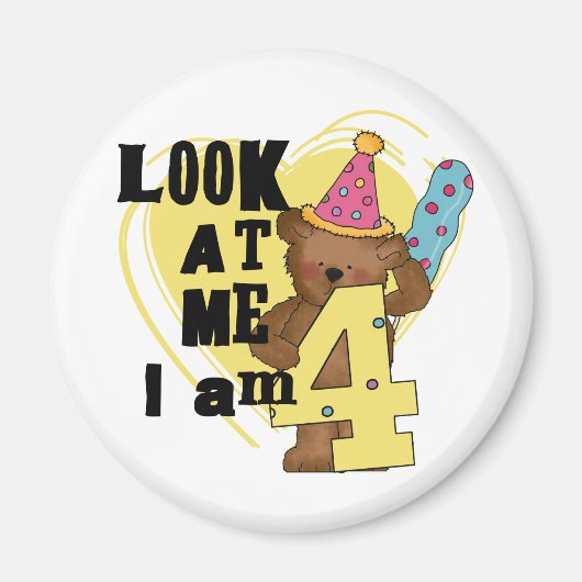 Teddy Bear I'm 4誕生日Tシャツ&ギフト マグネット (正面)